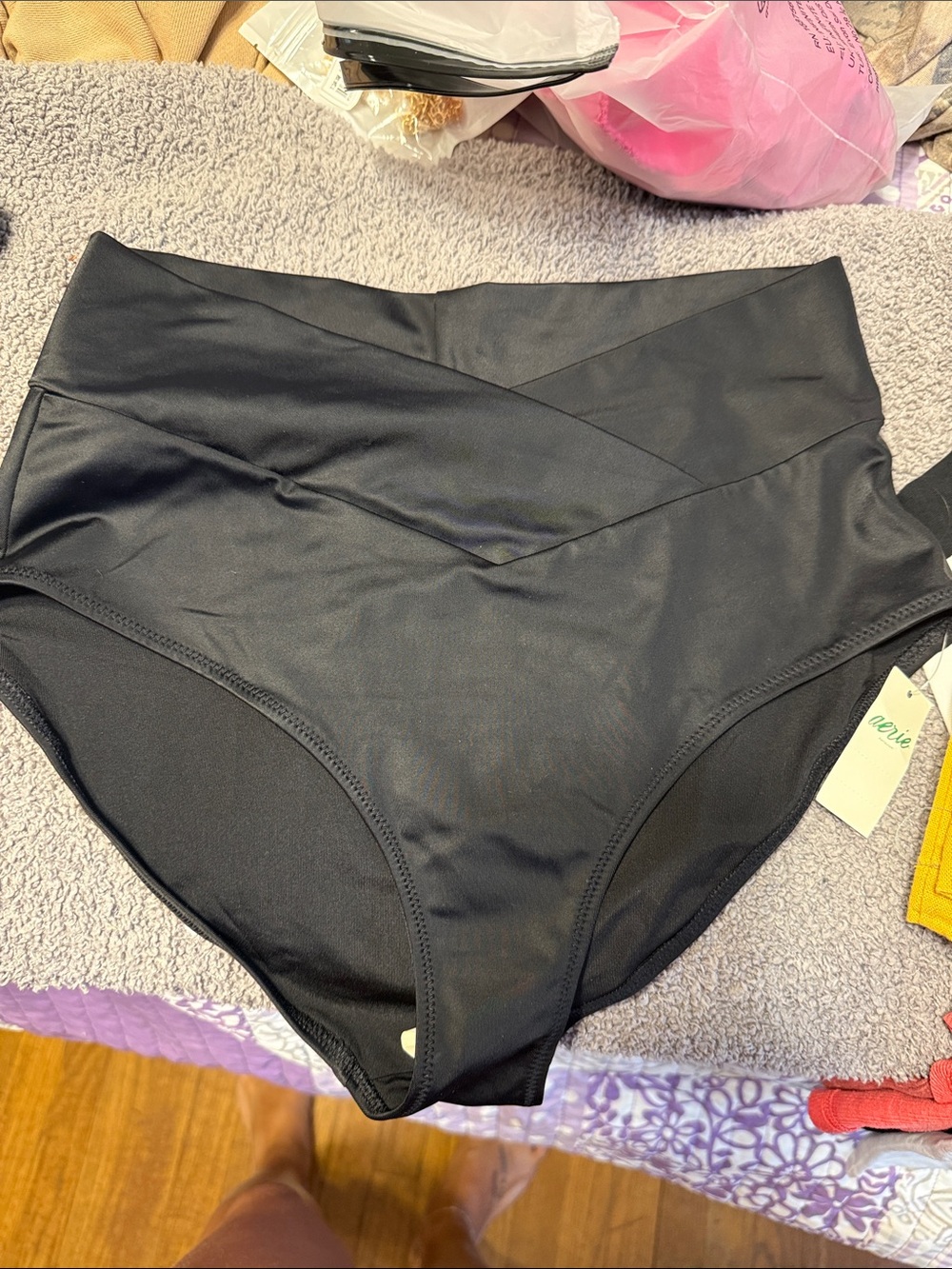 aerie Black High-Waist Swim Bottoms